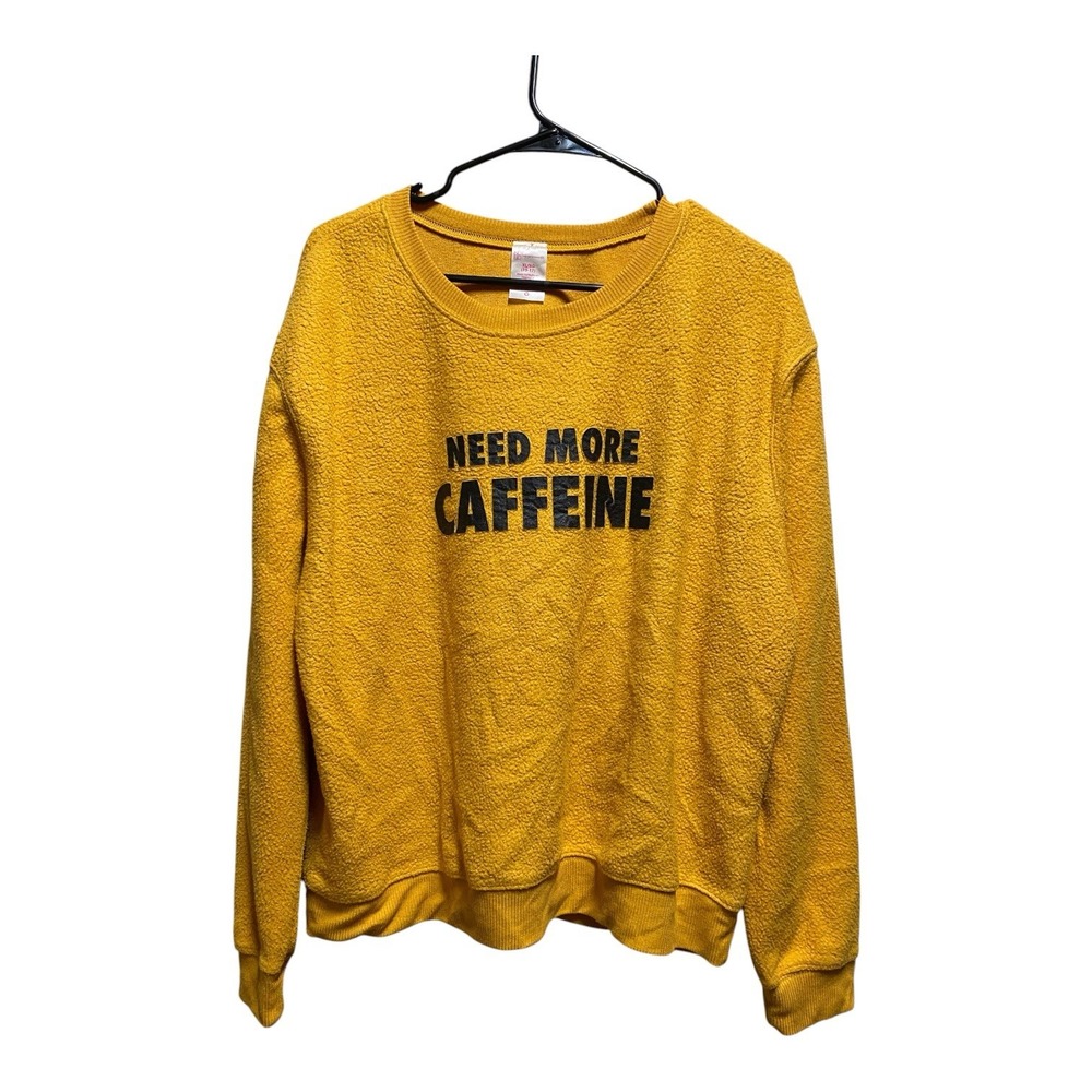 No Boundaries XL 15-17 Mustard Yellow Need More Caffeine Textured Sweatshirt
